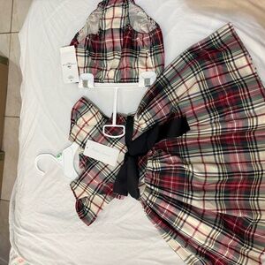 Plaid Two-Piece Dress Set with Black Bow